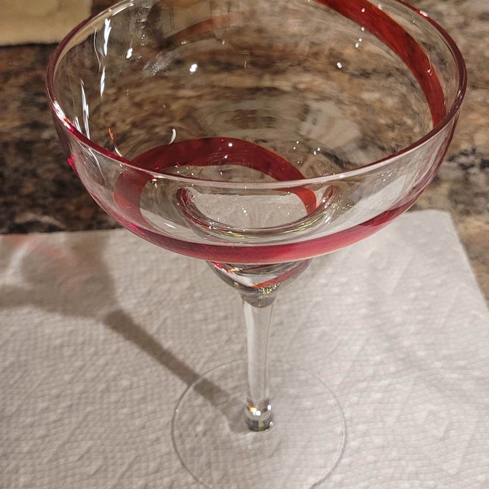 Pier 1 Swirline Red 7 1/4” Margarita Glass